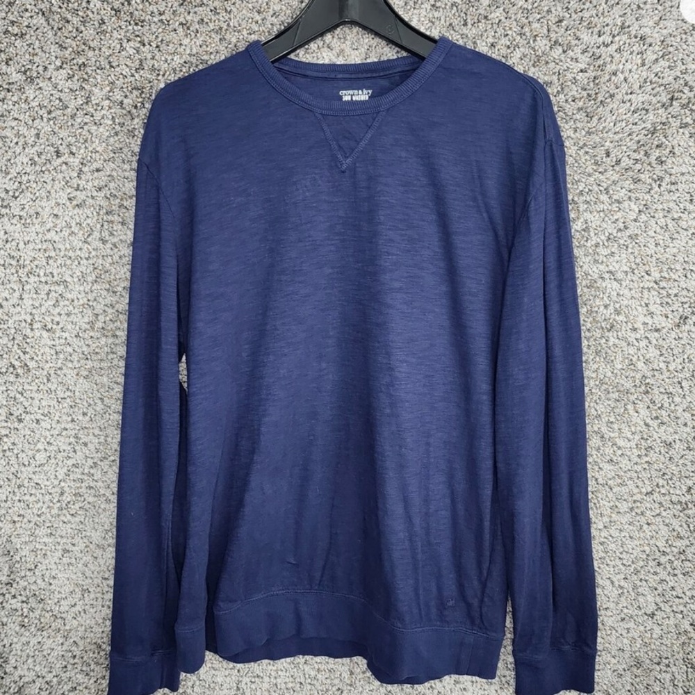 Crown & Ivy men's XXL Pull Over shirt Navy Sunwashed Long Sleeve Crew Neck NWT